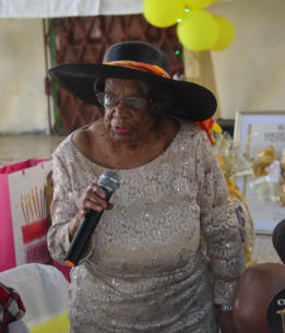 Responding to well-wishers at her 100th birthday celebrations | Credits: Jerry Holness